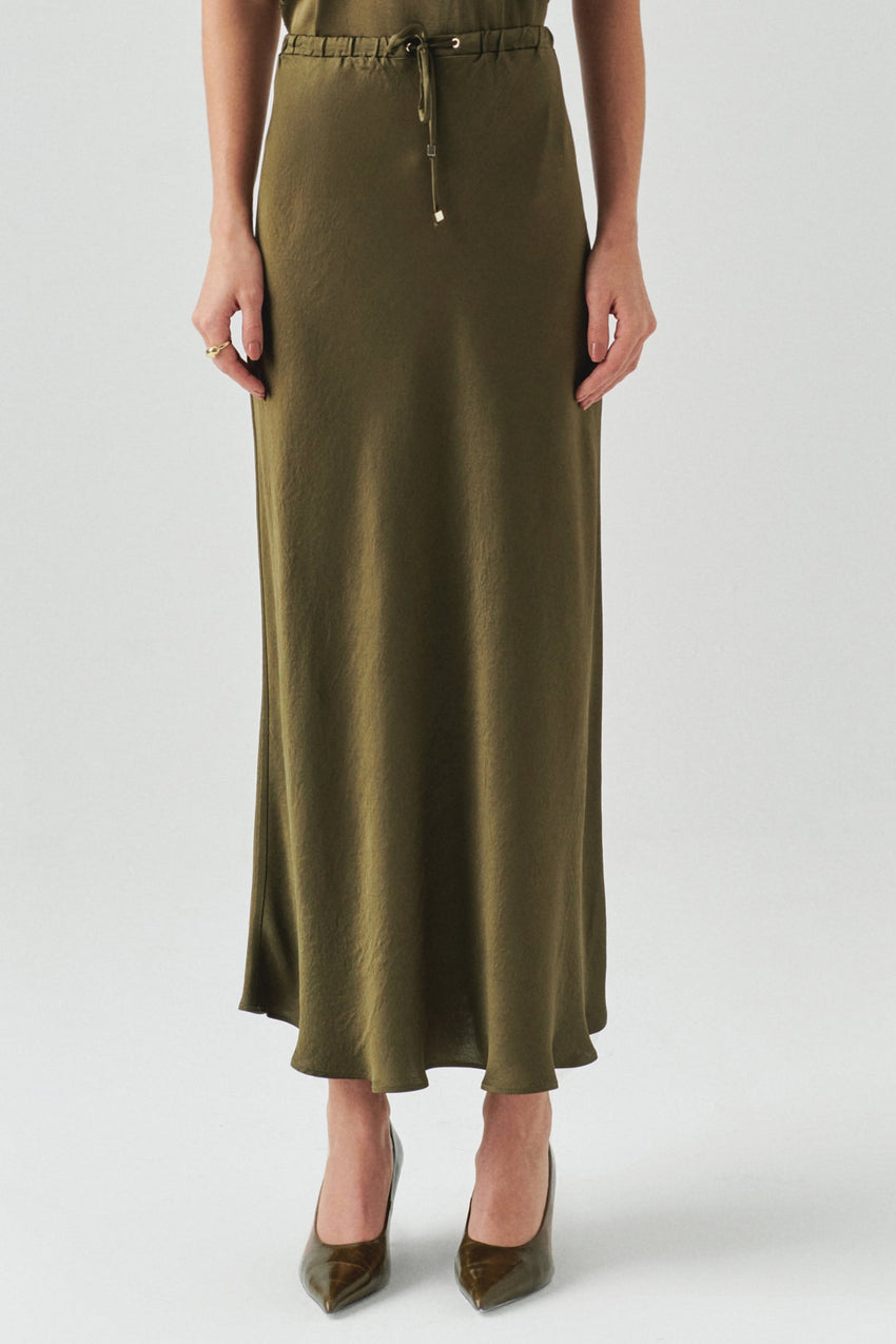 Liv Khaki Pocketed Midi Skirt