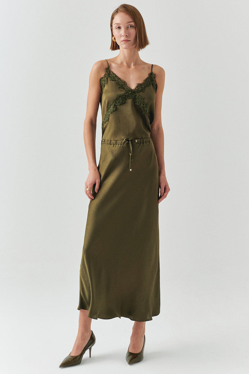 Liv Khaki Pocketed Midi Skirt