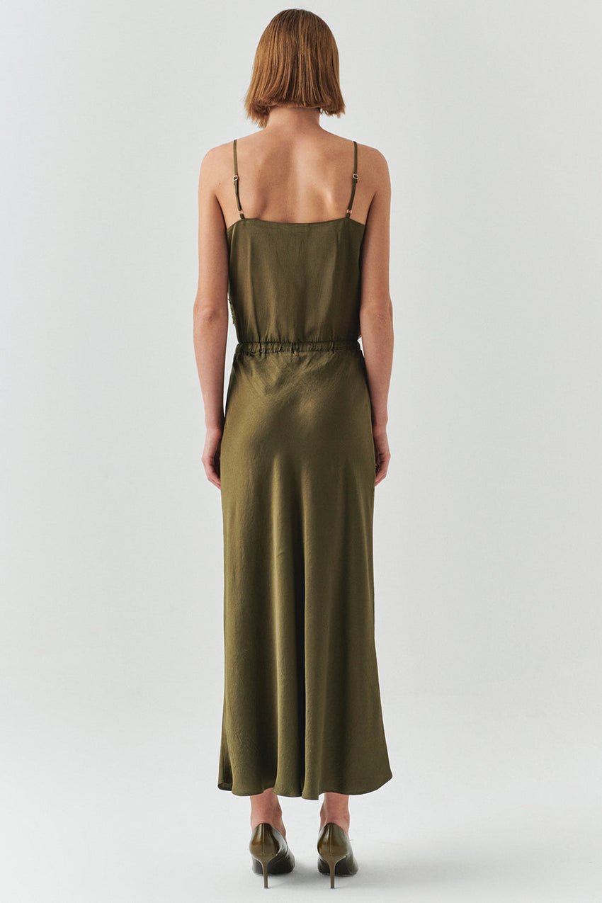 Liv Khaki Pocketed Midi Skirt