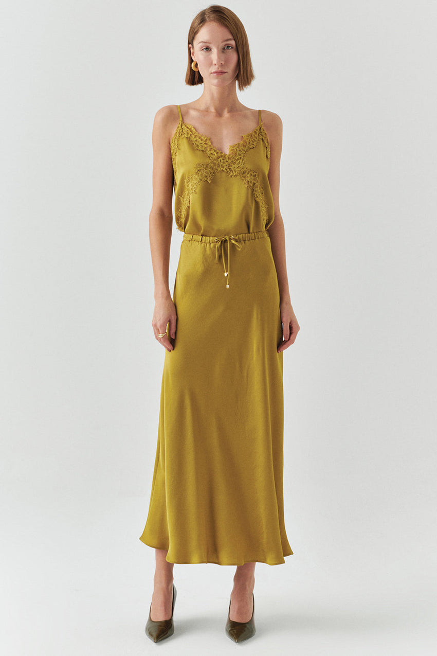 Regular Fit Satin Camisole Top with V-Neck and Lace Details