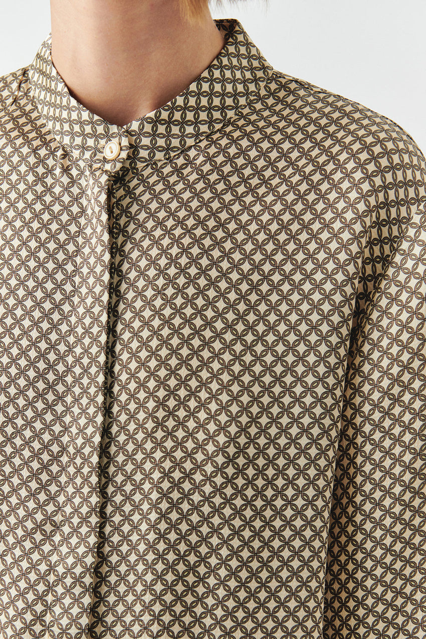 Louise Multi-Color Printed Viscose Shirt with High Neck and Long Sleeves