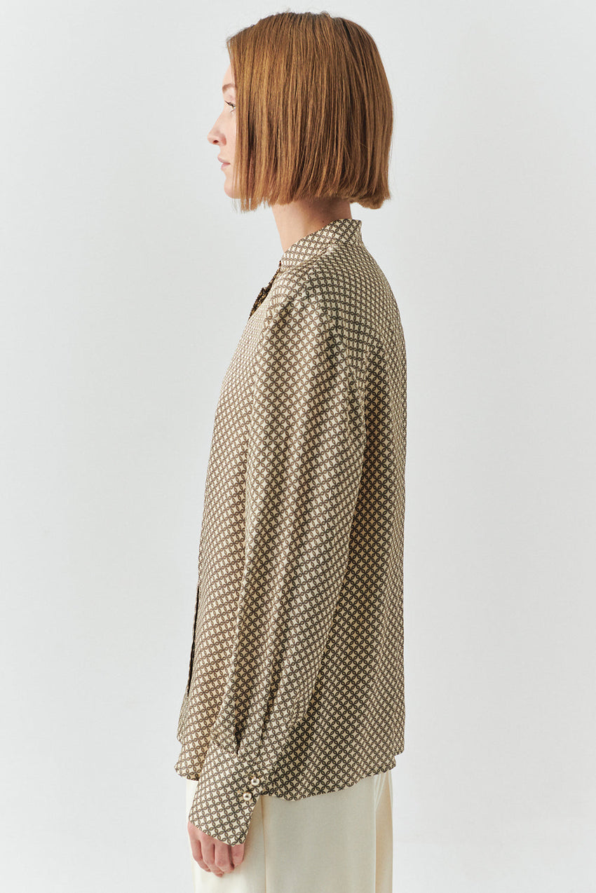 Louise Multi-Color Printed Viscose Shirt with High Neck and Long Sleeves