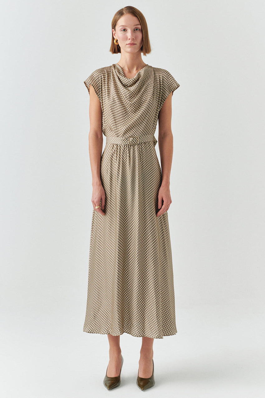 Leslie Geo Printed Cowl Neck Dress