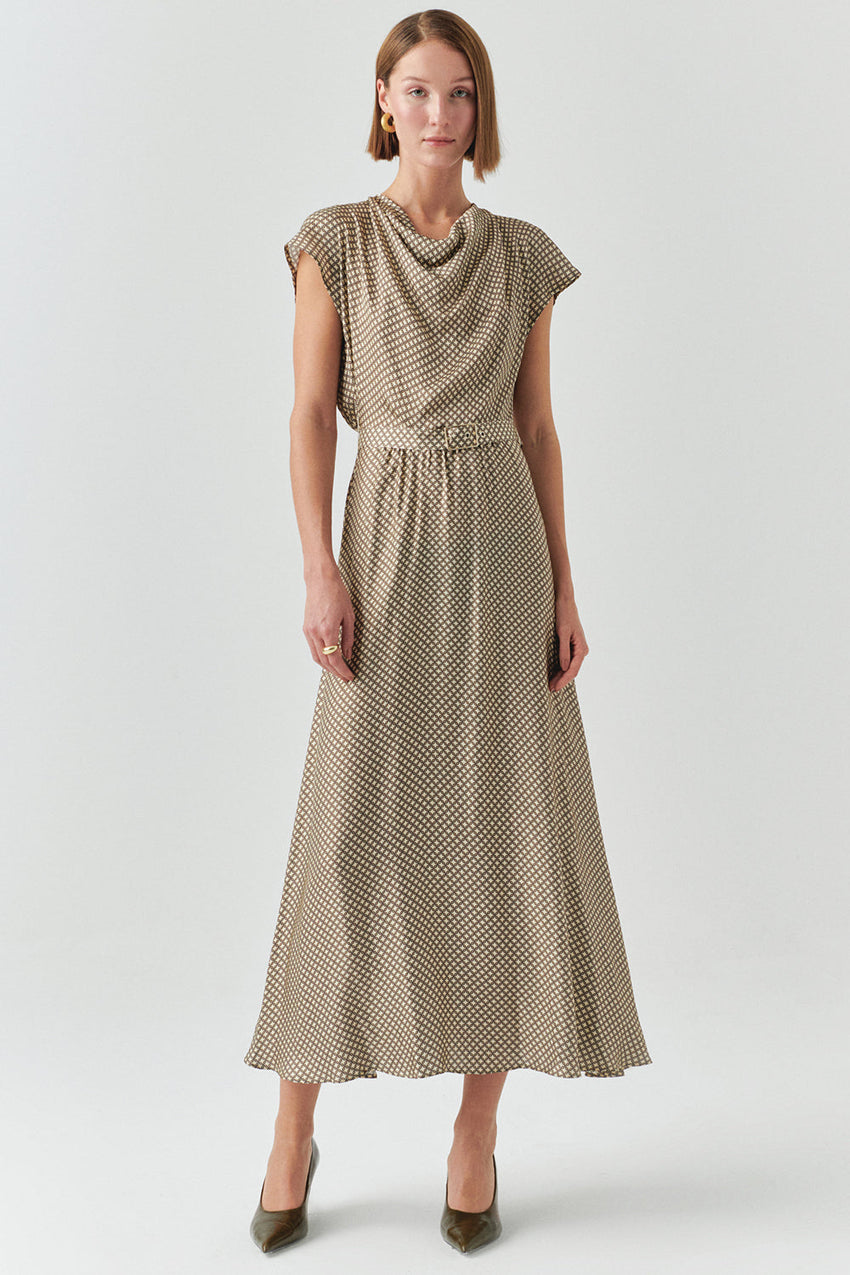 Leslie Geo Printed Cowl Neck Dress