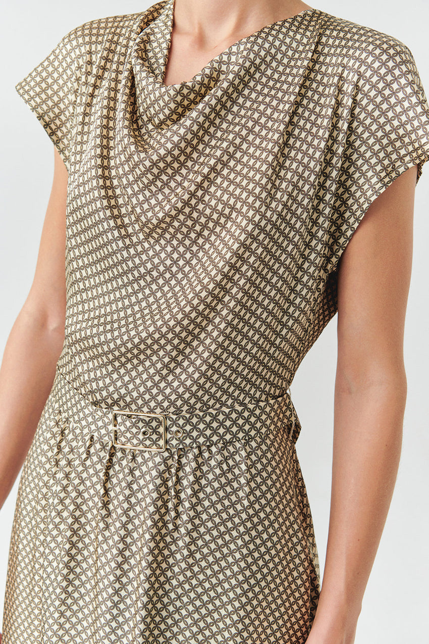 Leslie Geo Printed Cowl Neck Dress