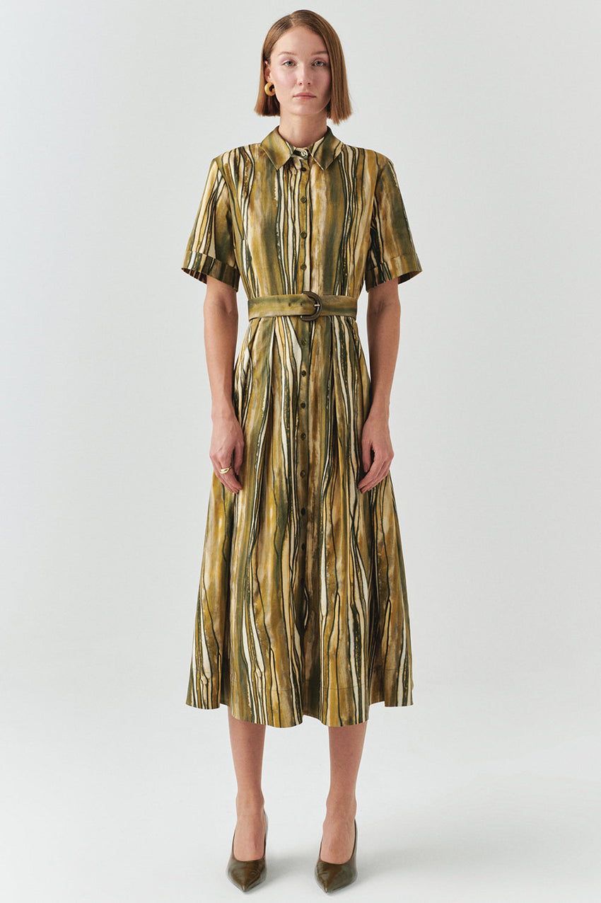 Anais Poplin Short Sleeve Shirt Collar Dress with Pockets