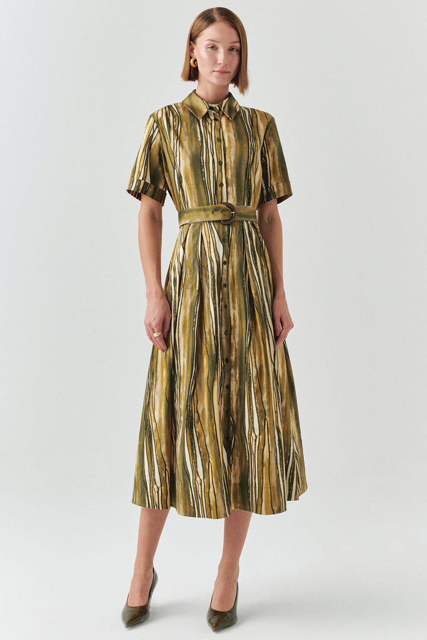 Anais Poplin Short Sleeve Shirt Collar Dress with Pockets