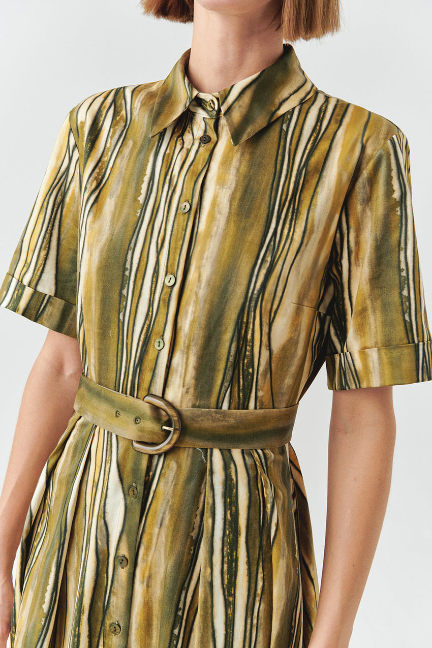 Anais Poplin Short Sleeve Shirt Collar Dress with Pockets