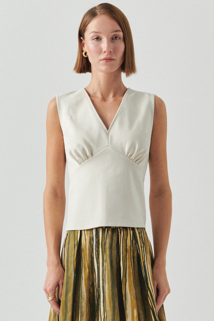 Baylor Beaded Sleeveless V-Neck Knit Blouse