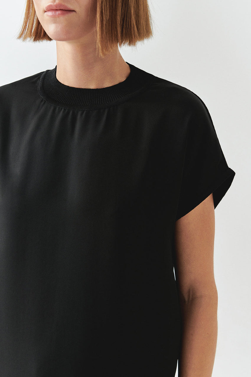 Nyomi Black Short Sleeve Crew Neck Blouse