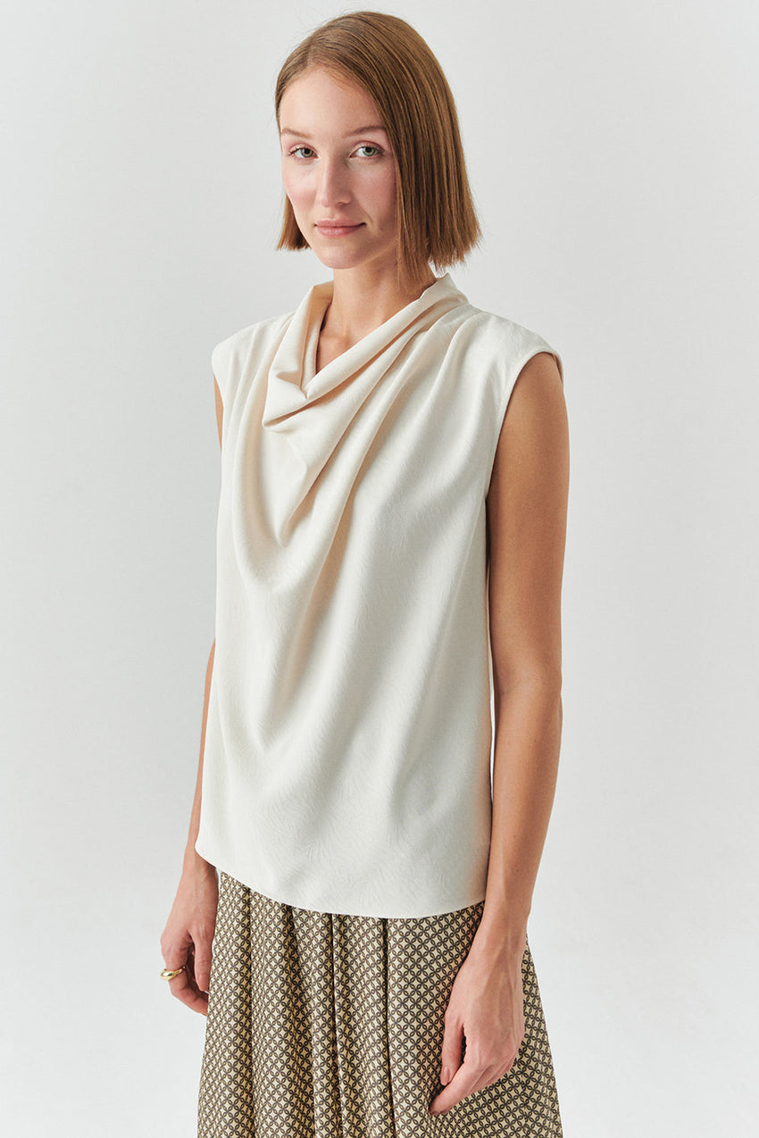Ashlyn Cream Sleeveless Cowl Neck Blouse
