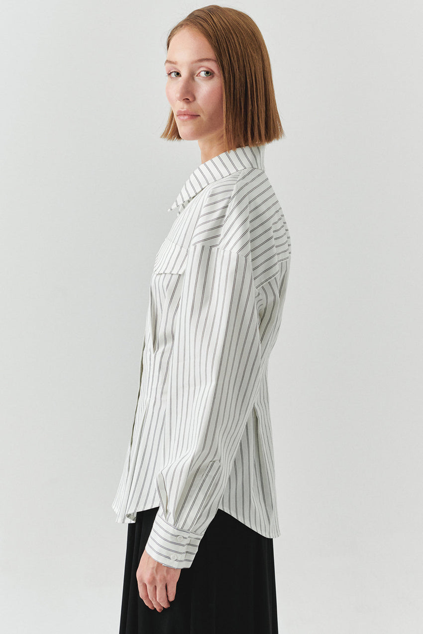 Striped Long Sleeve Slim Fit White Shirt White Black