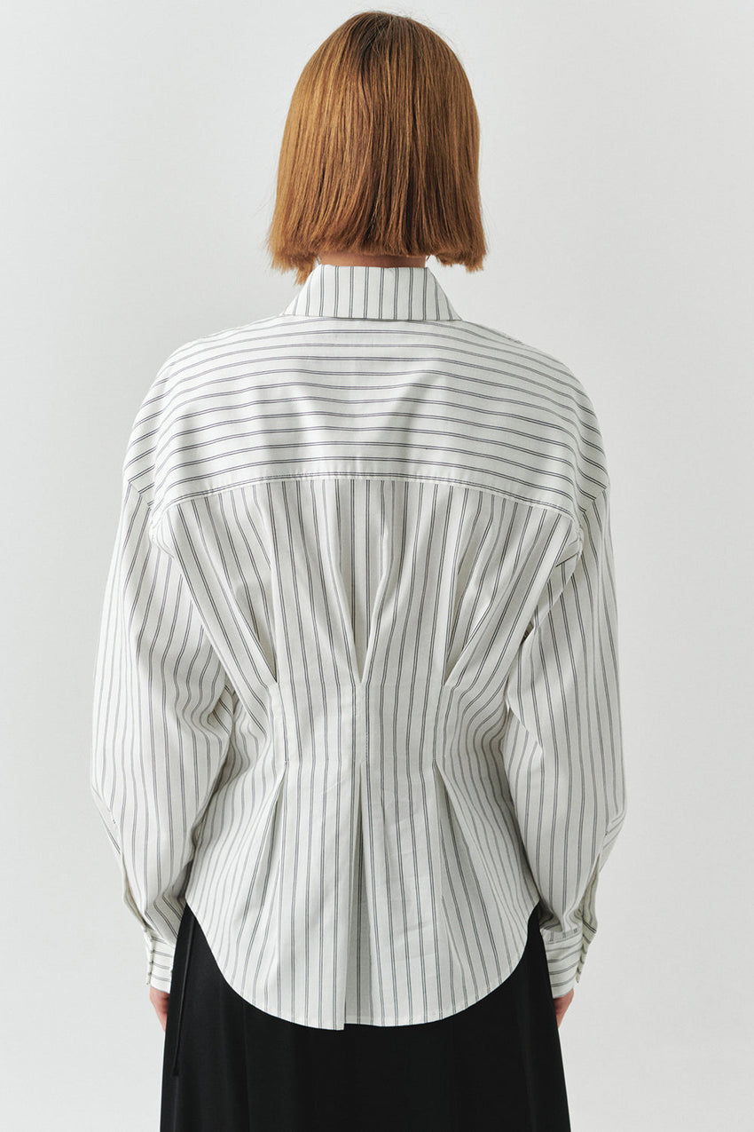 Striped Long Sleeve Slim Fit White Shirt White Black