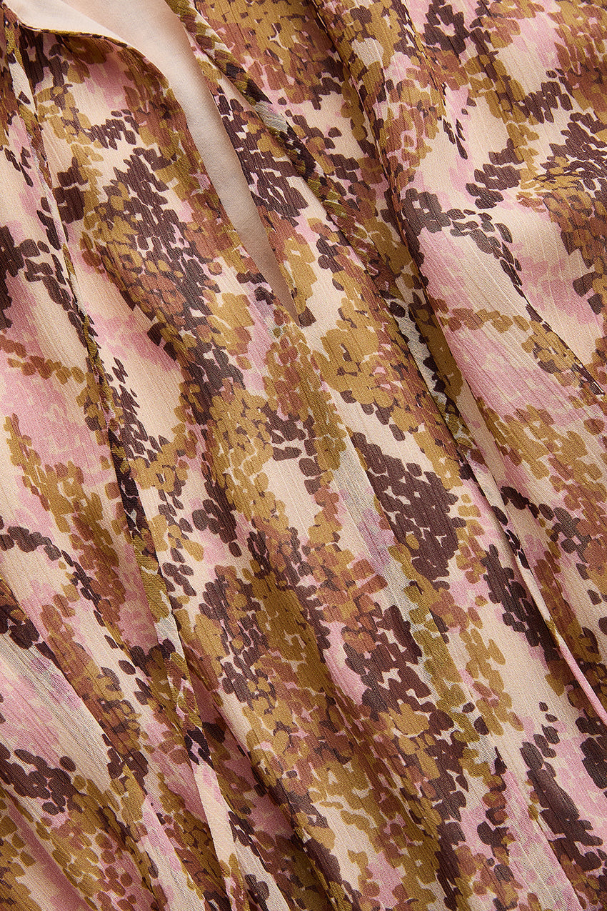 Sariyah Chiffon Snake Print High-Neck Blouse with Long Sleeves