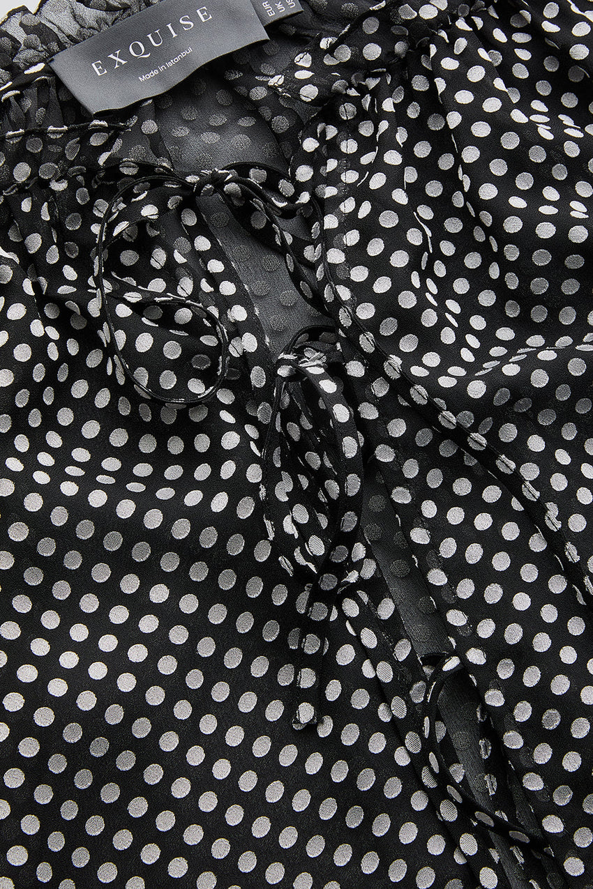 Polka Dot Long Sleeve Tie Detail Regular Grey Black Shirt Grey Black Shirt