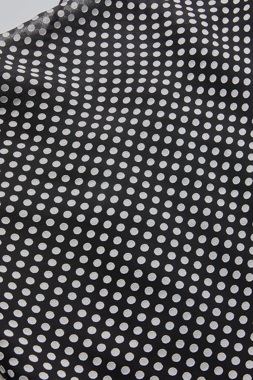 Polka Dot Cowl Neck Slit Detail Regular Midi Grey Black Dress Grey Black
