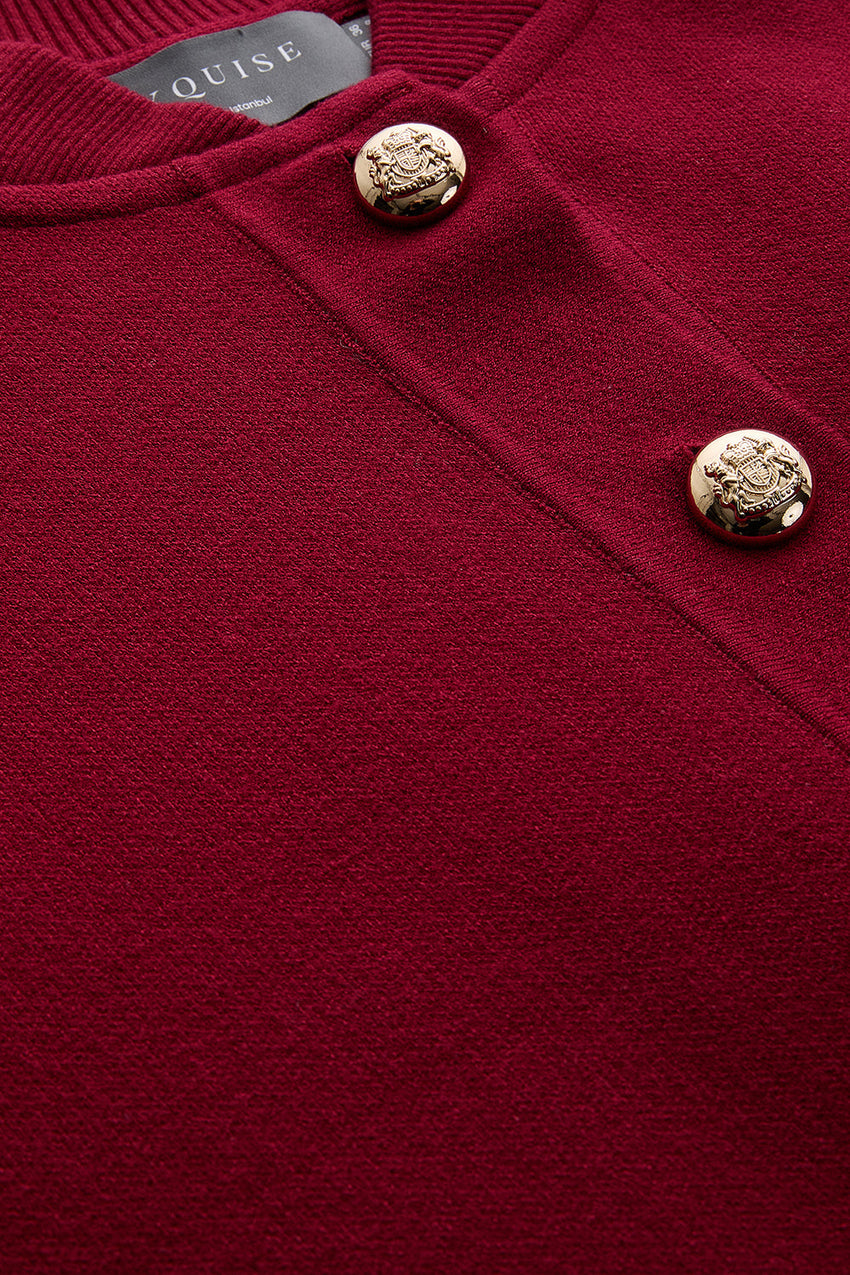 Barbara High Neck Cardigan with Metallic Buttons