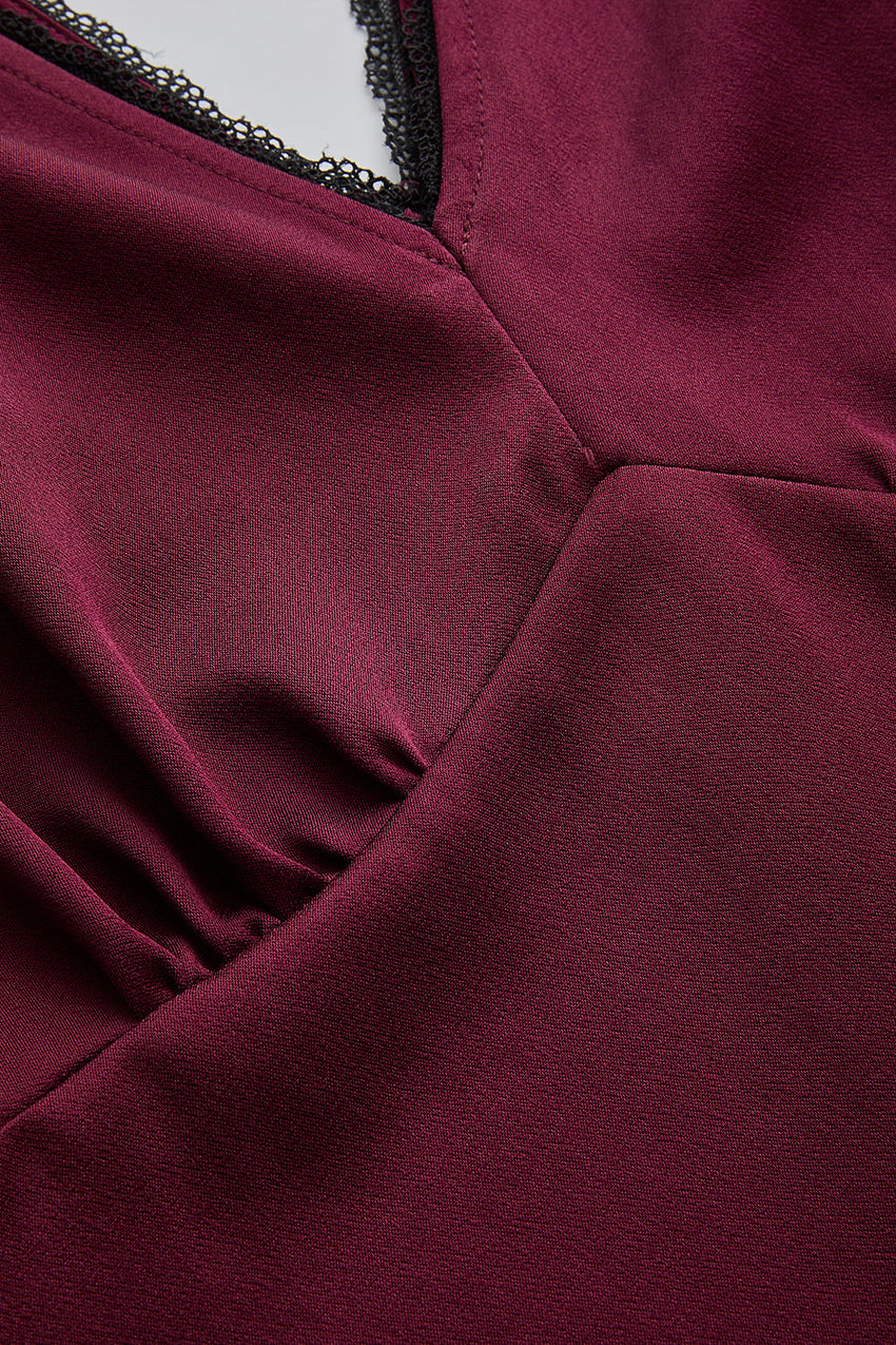V Neck Slim Fit Satin Look Cherry Blouse Cherry Blouse