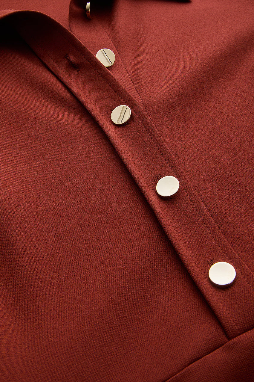 Georgina Long Sleeve Shirt Collar Knit Dress with Pockets