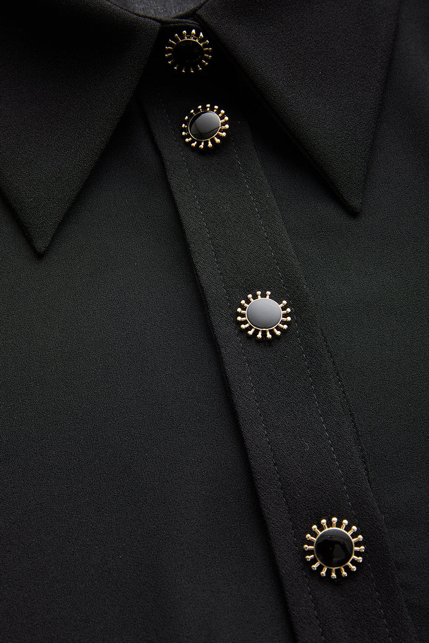 Birdie Black Long Sleeve Shirt Collar Dress
