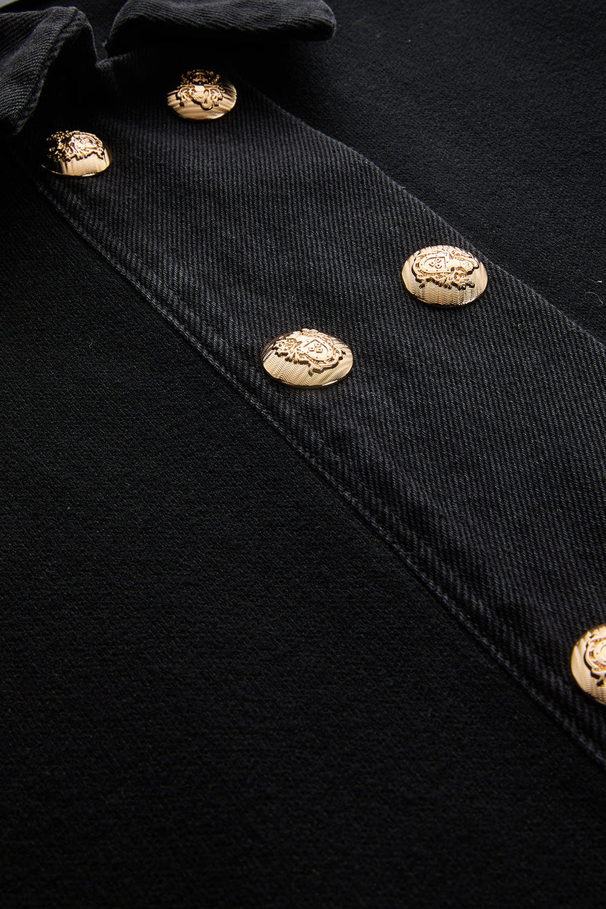 Cielo Denim & Knit Cardigan with Metallic Buttons