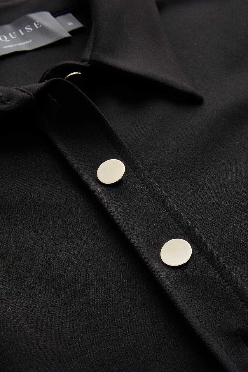 Georgina Long Sleeve Shirt Collar Knit Dress with Pockets