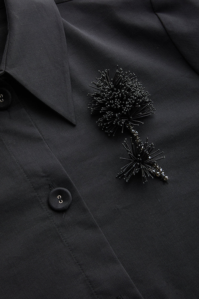 Malayah Black Long-Sleeve Shirt with Shirt Collar