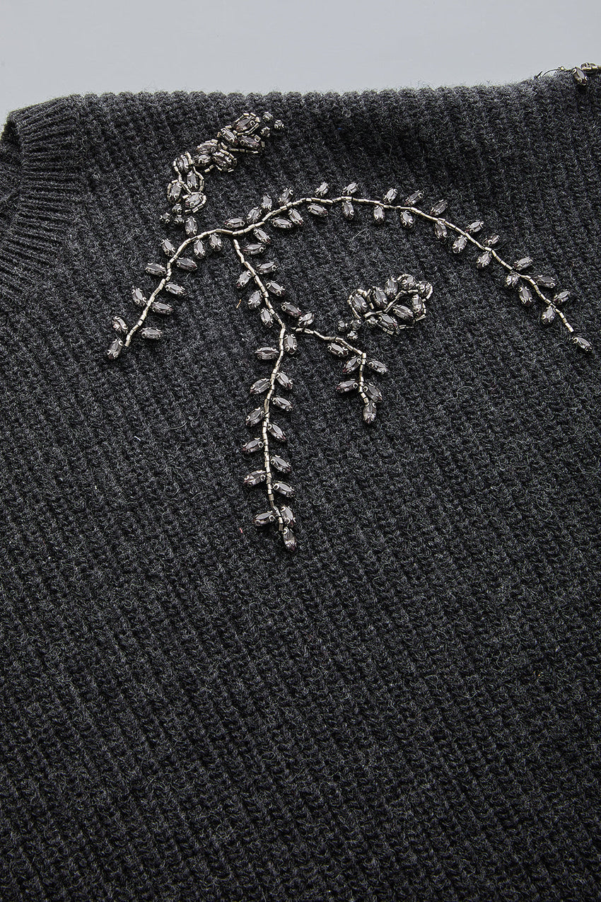 Grace Crew Neck Long Sleeve Sweater with Beaded Sleeves