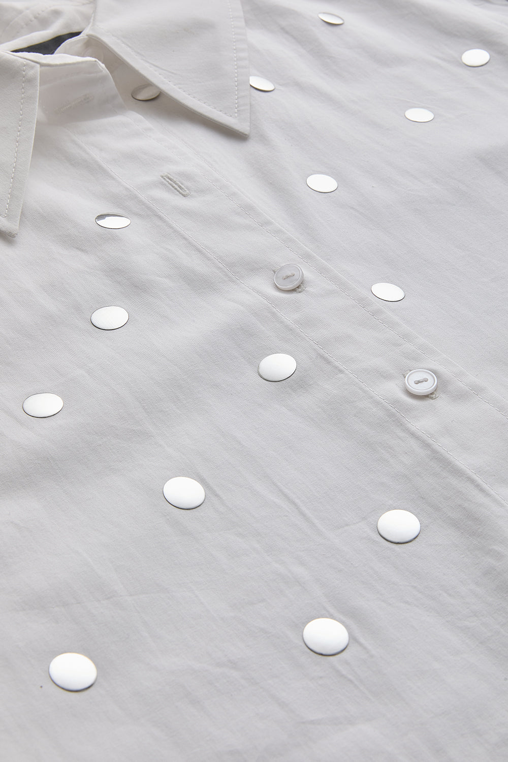 Murphy Ecru Studded Cotton Shirt with Classic Collar and Long Sleeves