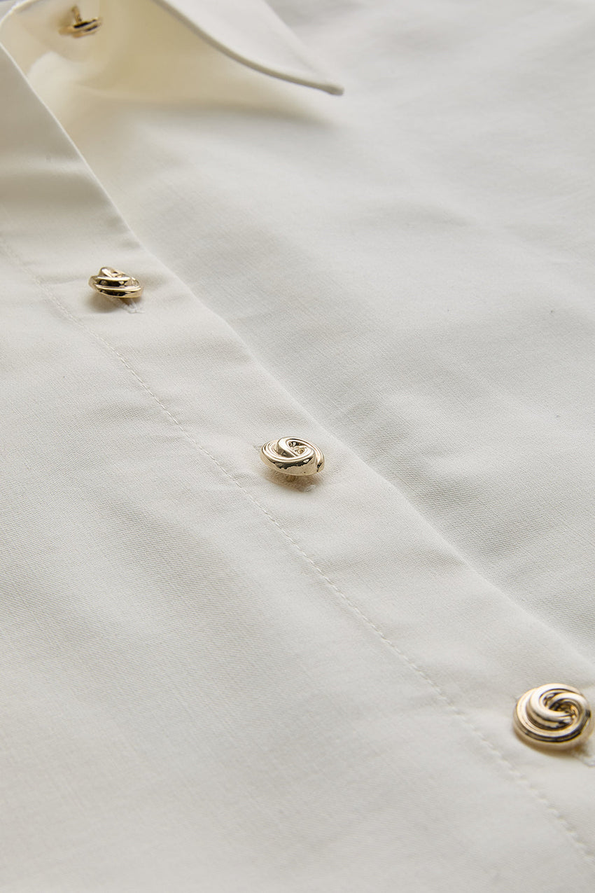 Gold Buttoned Long Raglan Sleeve Regular Bone Shirt Bone