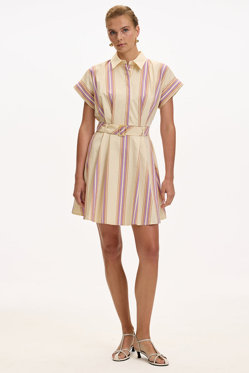 Short Sleeve Mini Shirt Dress - MULTI COLOR