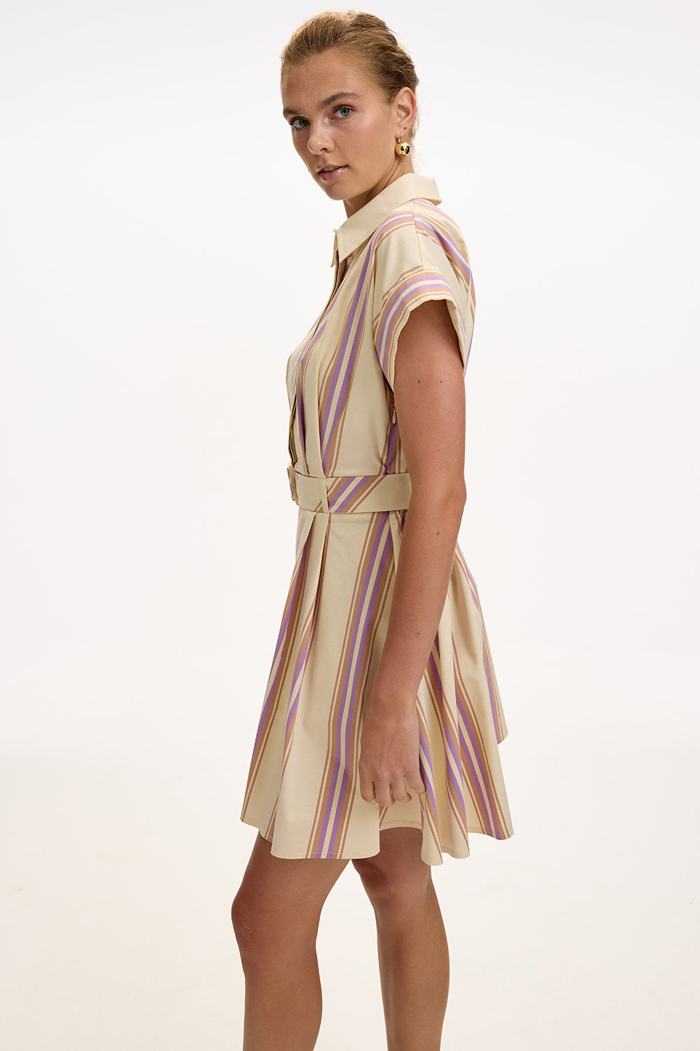 Short Sleeve Mini Shirt Dress - MULTI COLOR