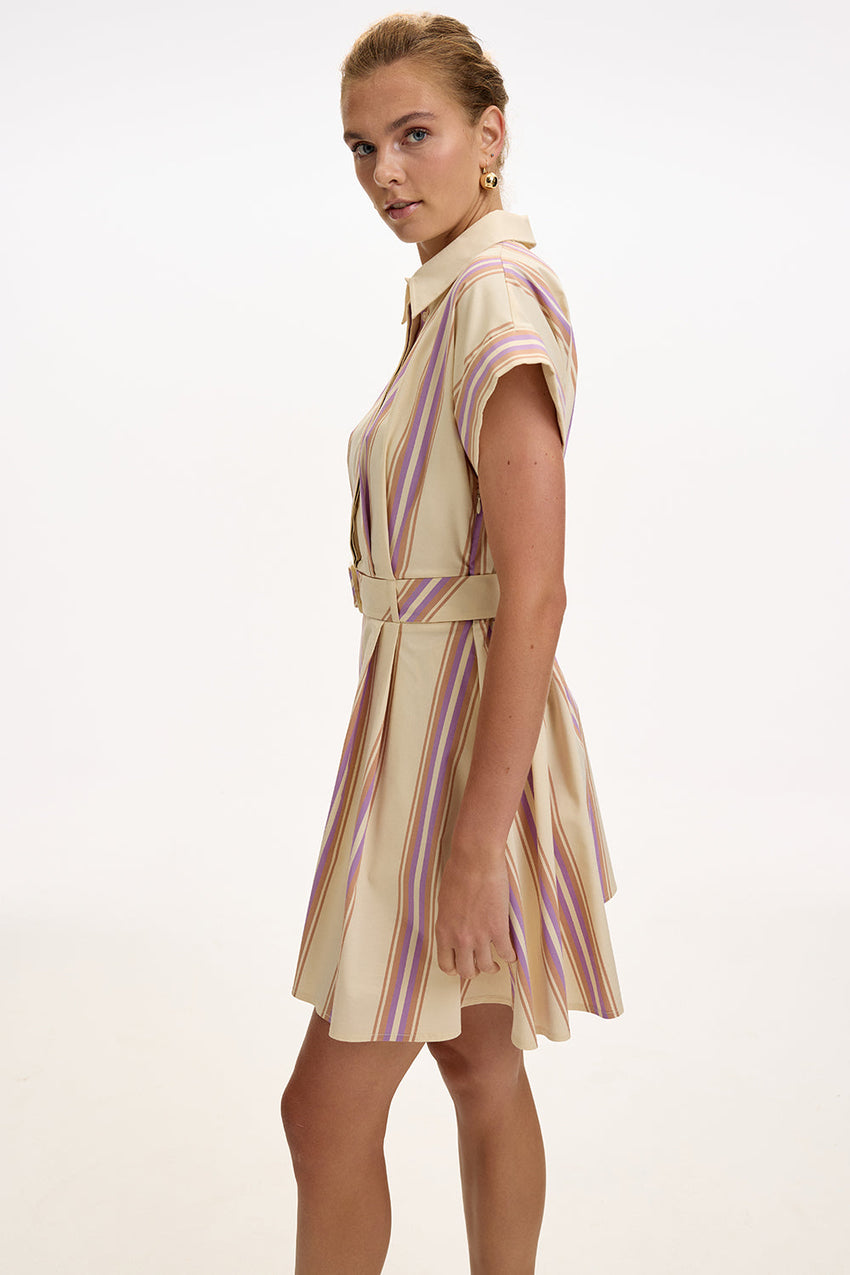 Short Sleeve Mini Shirt Dress - MULTI COLOR