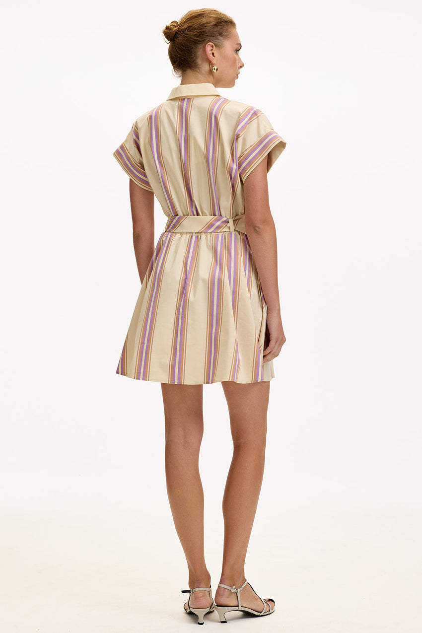 Short Sleeve Mini Shirt Dress - MULTI COLOR