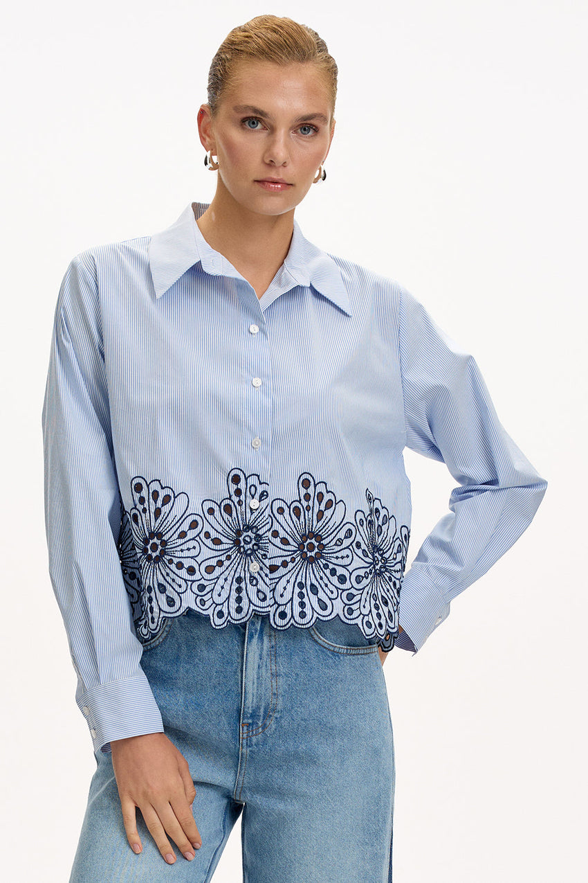 Apollina Long Sleeve Crop Shirt - BLUE