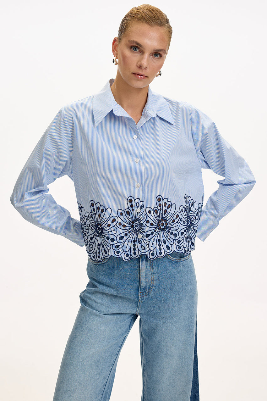 Apollina Long Sleeve Crop Shirt - BLUE