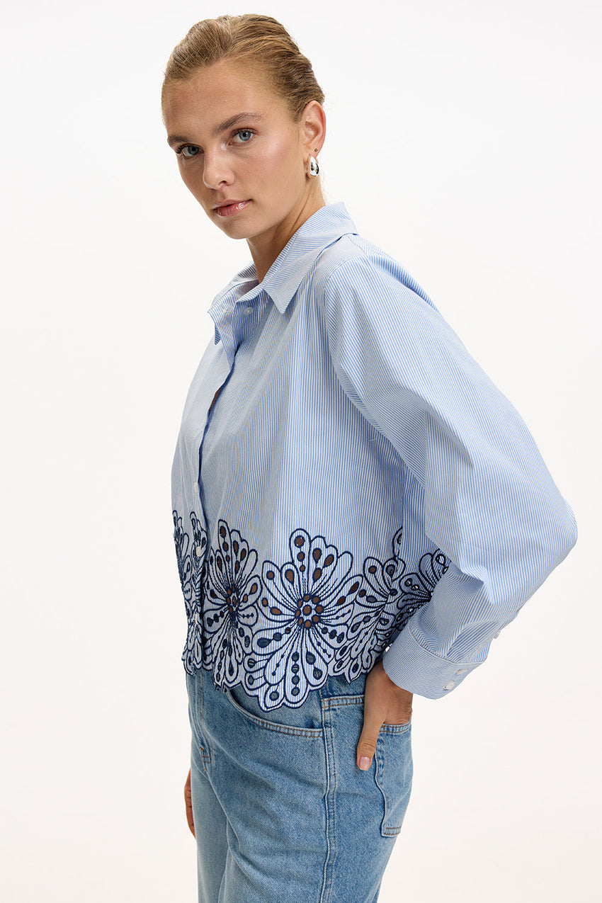 Apollina Long Sleeve Crop Shirt - BLUE