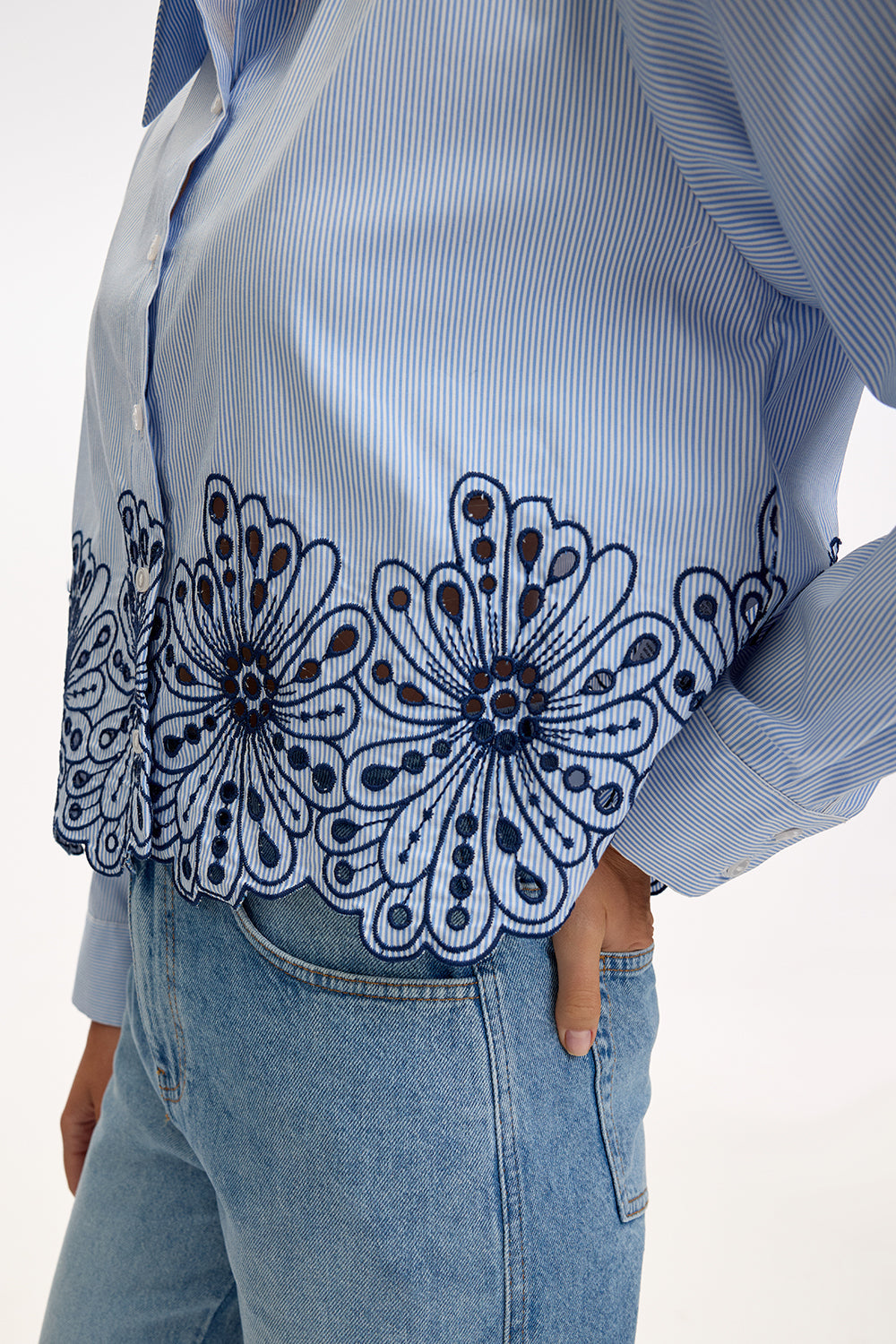 Apollina Long Sleeve Crop Shirt - BLUE