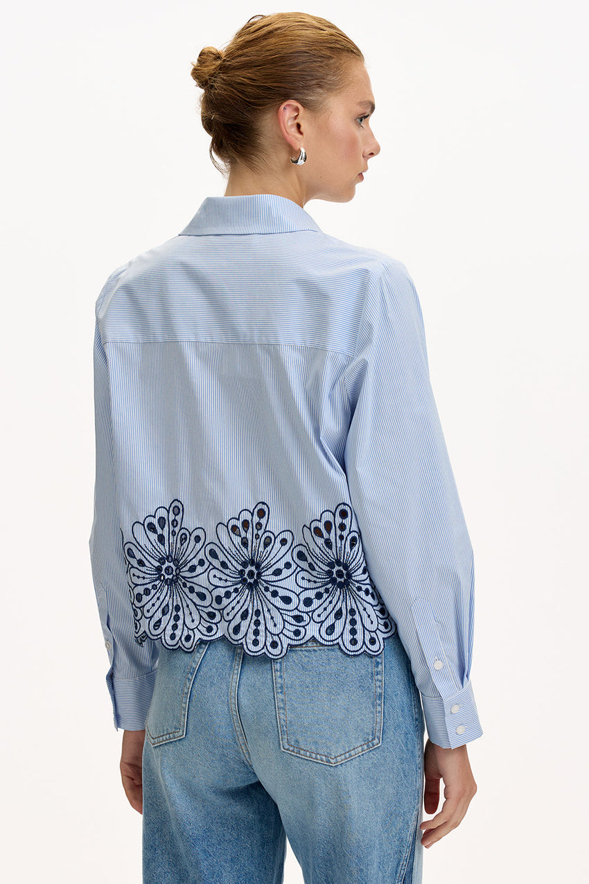 Apollina Long Sleeve Crop Shirt - BLUE