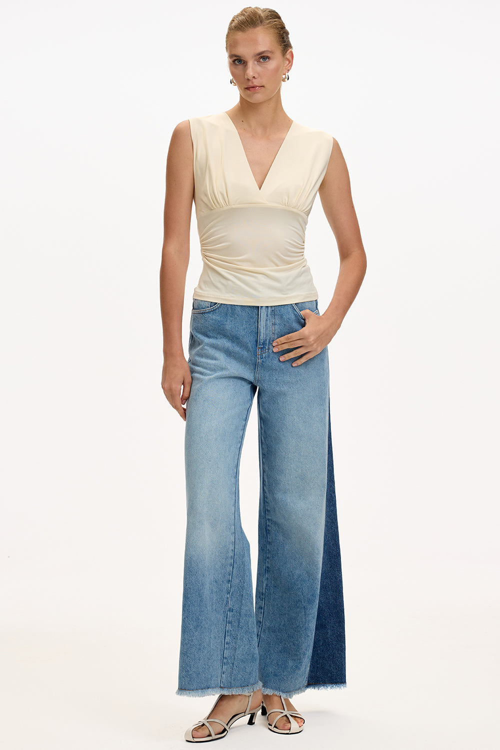 Slim V Neck Blouse - ECRU