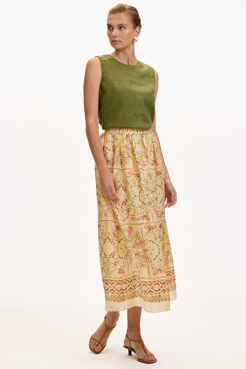 Lined Woven Midi Skirt  - MULTI COLOR