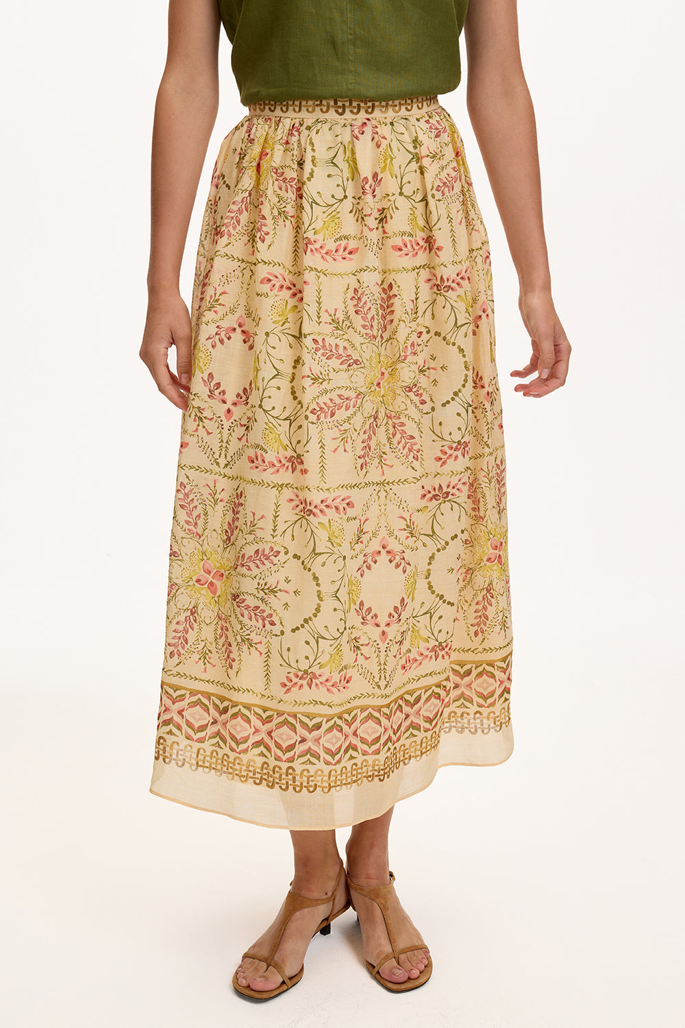 Lined Woven Midi Skirt  - MULTI COLOR
