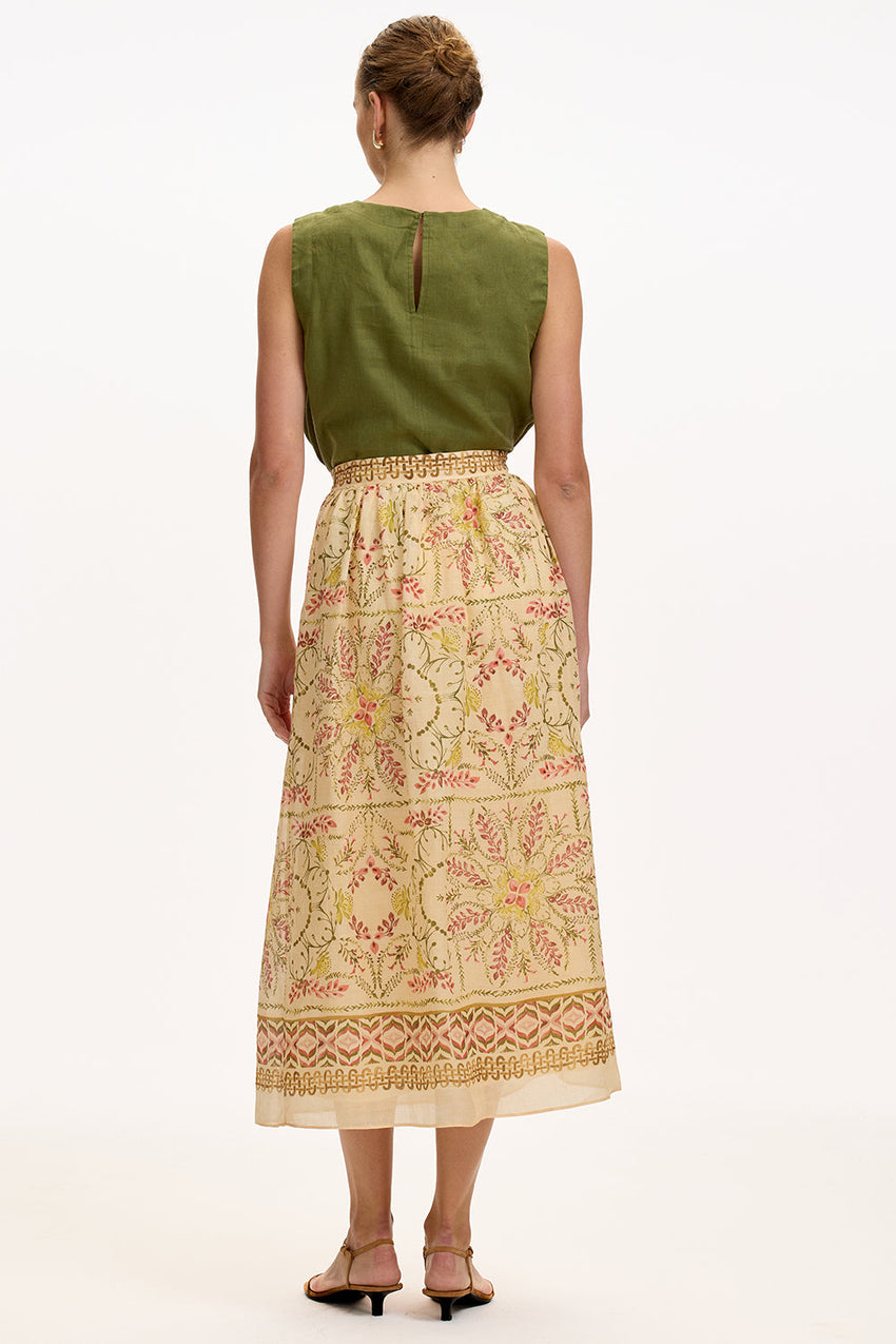 Lined Woven Midi Skirt  - MULTI COLOR