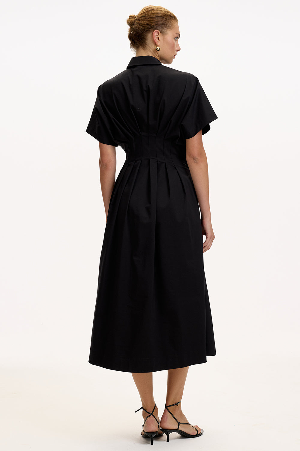 Patterned Regular Fit Midi Dress with Dropped Shoulders, Fitted Waist, and Stone Embellishments