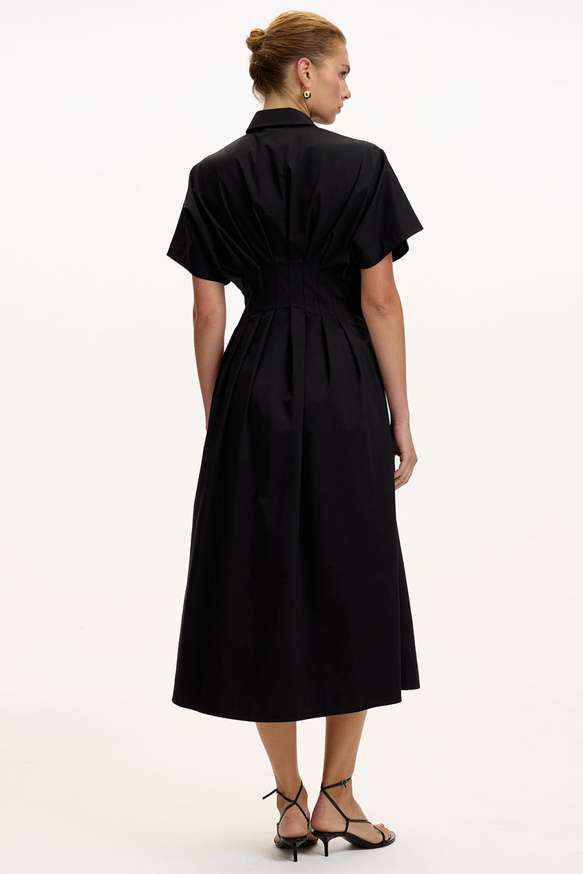Patterned Regular Fit Midi Dress with Dropped Shoulders, Fitted Waist, and Stone Embellishments