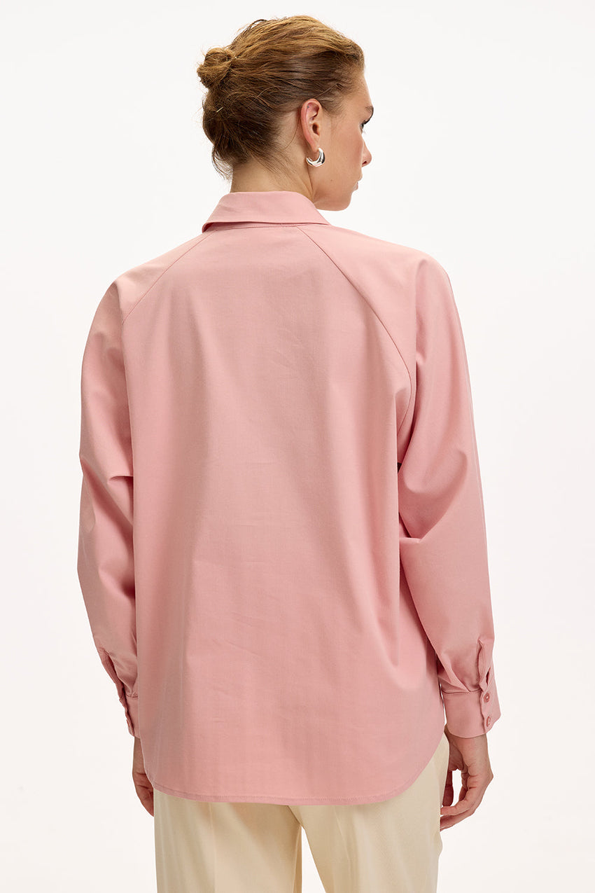 Dusty Rose Regular Fit Shirt with Long Sleeves and Floral Stone Embellishments