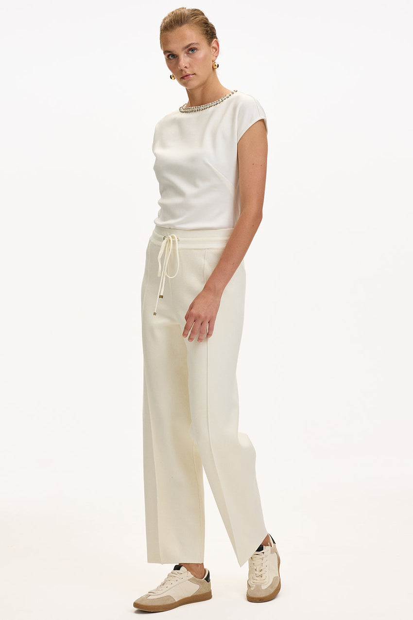 Ecru Regular Fit Knitted Trousers with Drawstring Waist