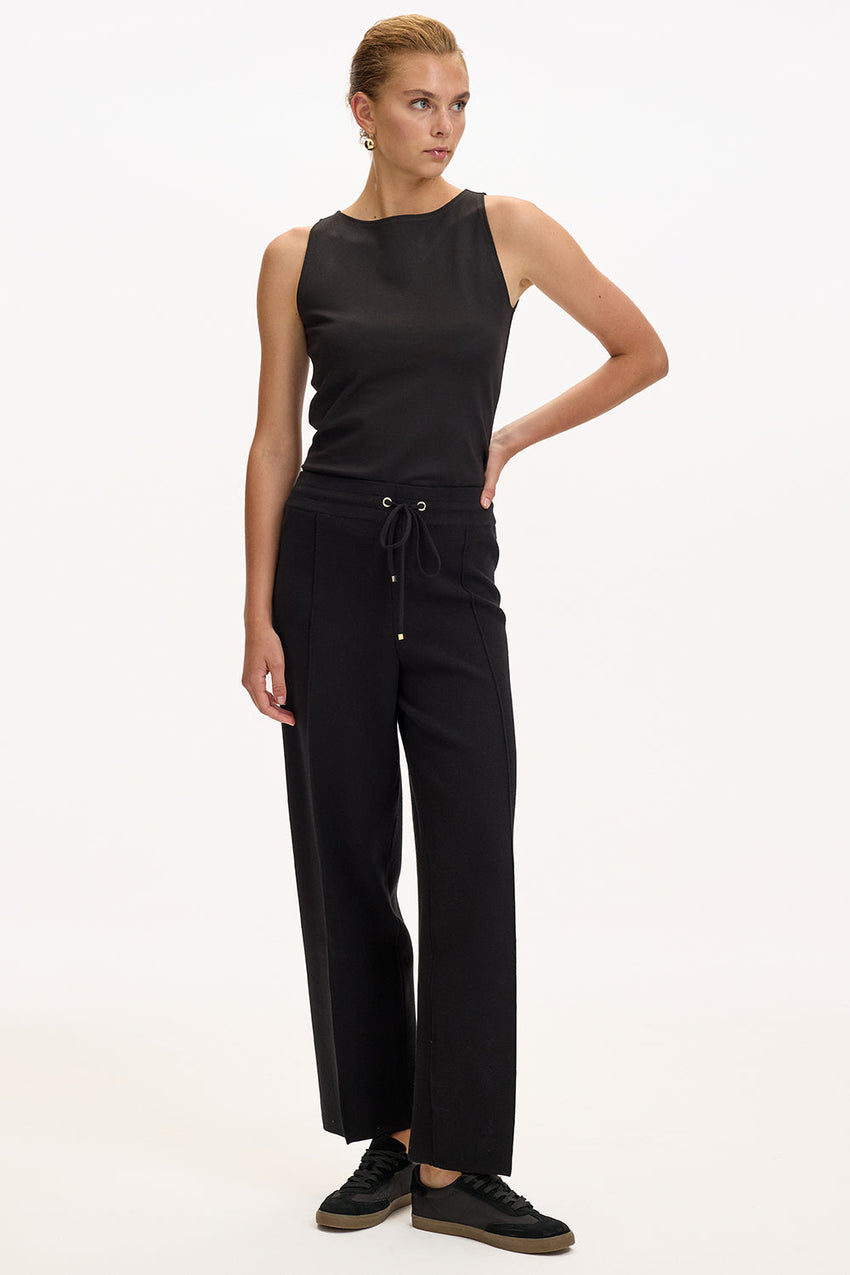 Black Regular Fit Knitted Trousers with Drawstring Waist