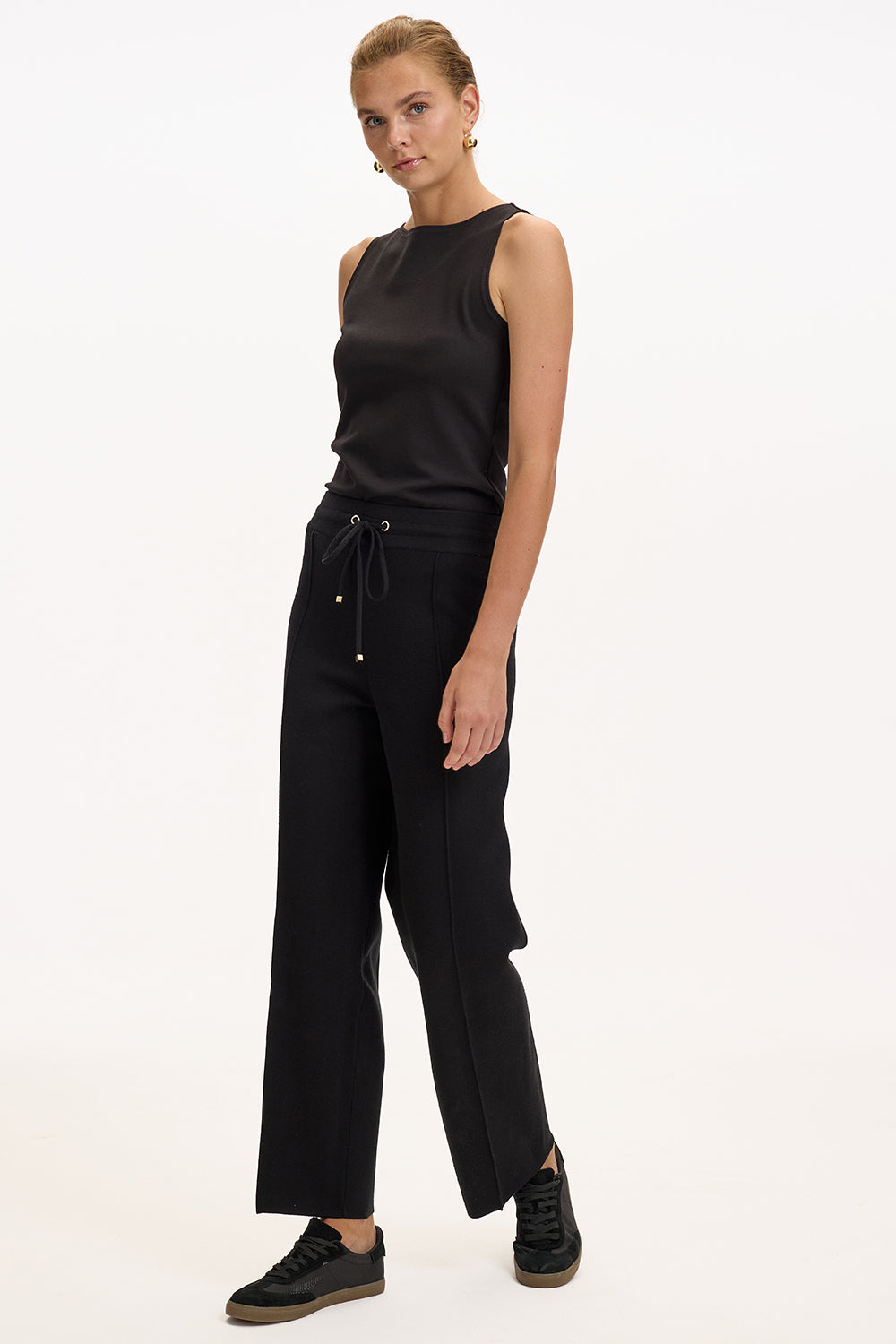 Black Regular Fit Knitted Trousers with Drawstring Waist