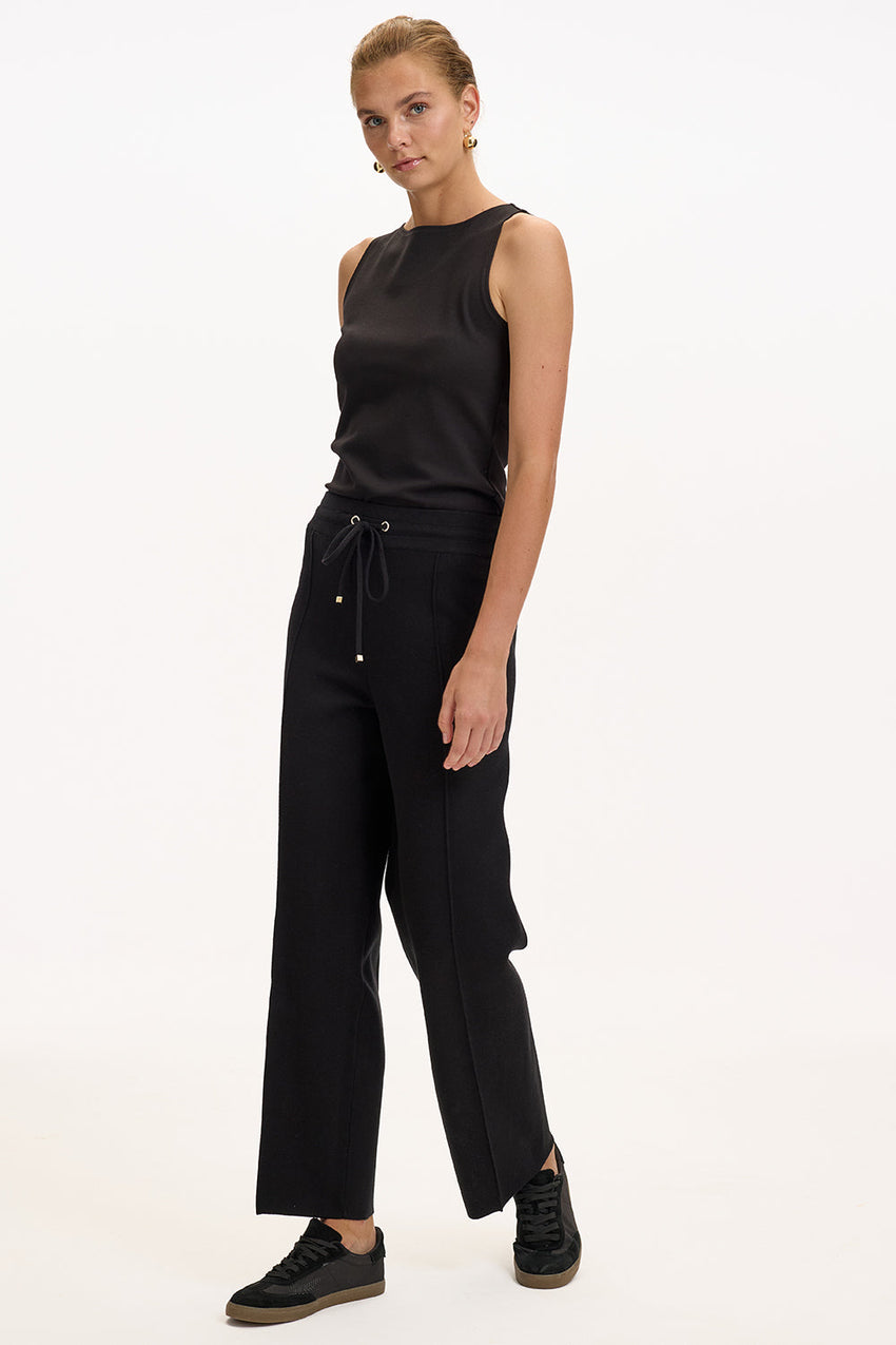 Black Regular Fit Knitted Trousers with Drawstring Waist